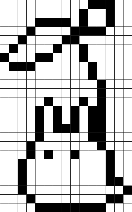 Plantilla pixel art de Totoro en blanco para colorear con contornos negros en hoja cuadriculada